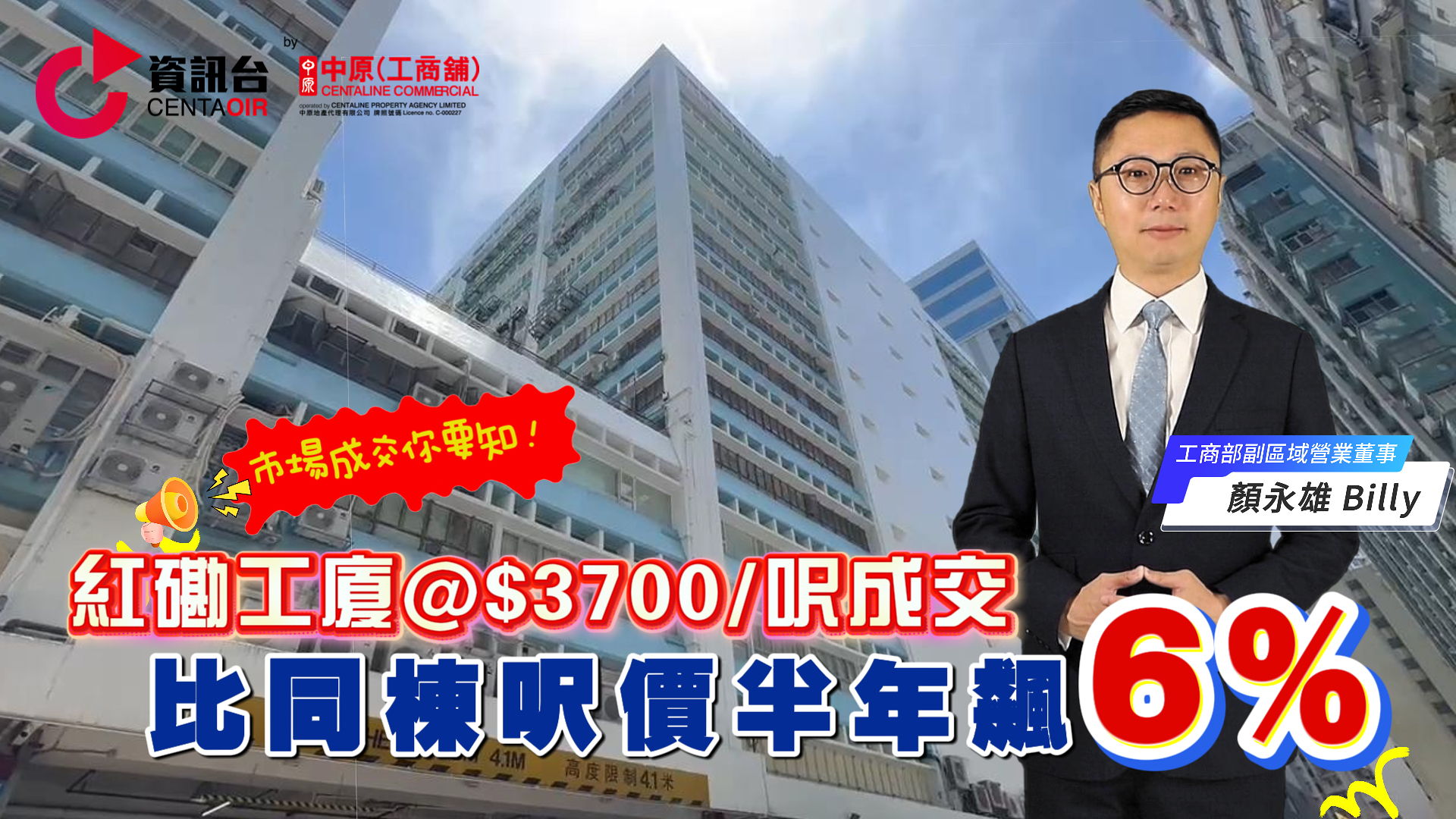 焦點成交 紅磡工廈呎價$3700成交 比同棟呎價半年飆6%！｜焦點成交｜中原工商舖